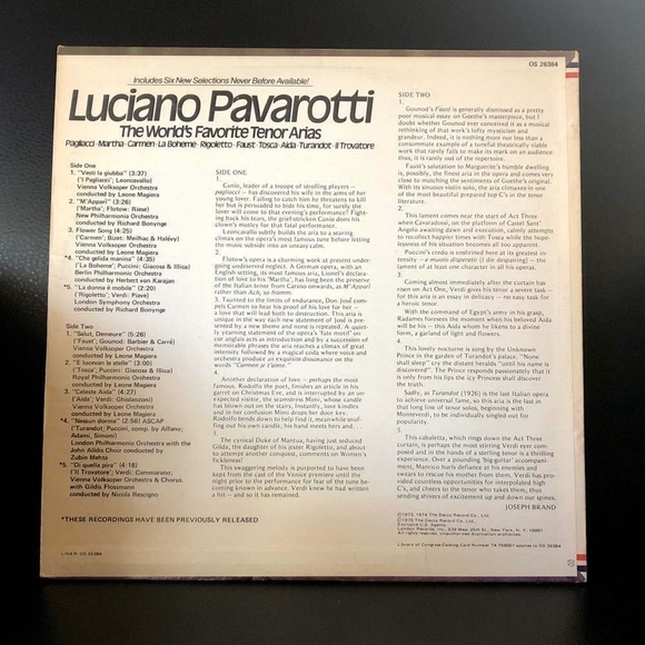 LP Luciano Pavarotti - The World's Favorite Tenor Arias Vinyl Record - Picture 2 of 2